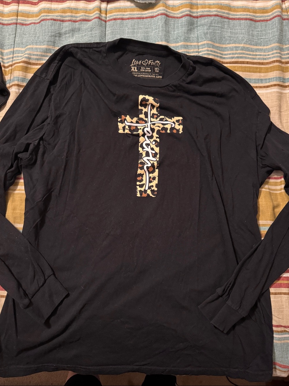 Love & Faith Black Long-Sleeve Tee with Leopard Cross